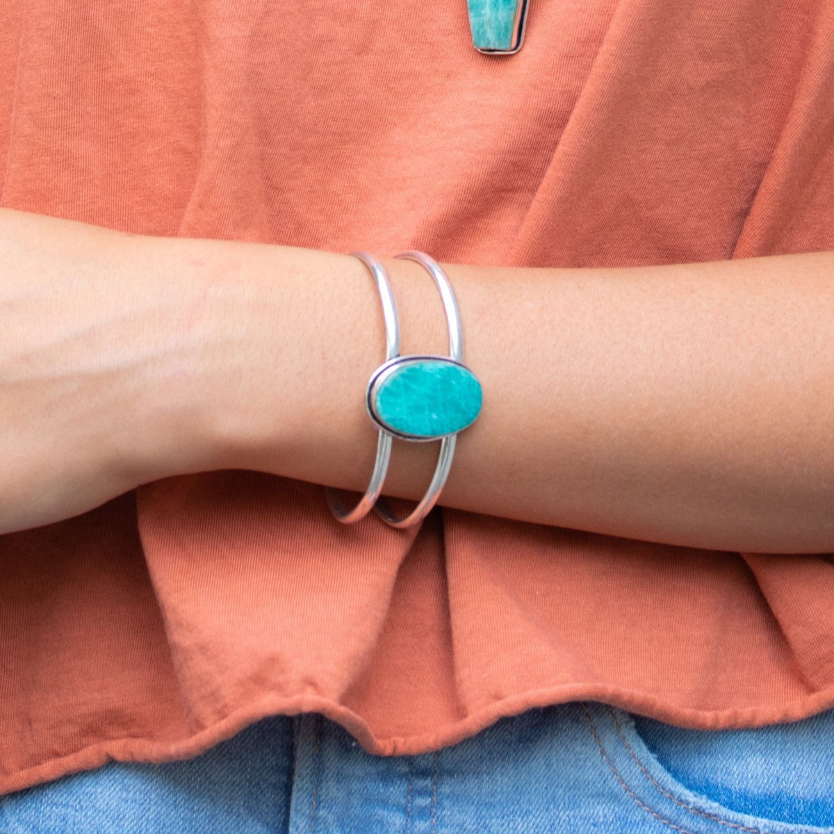Kashi Semiprecious Stone Cuff Bracelet – Amazonite
