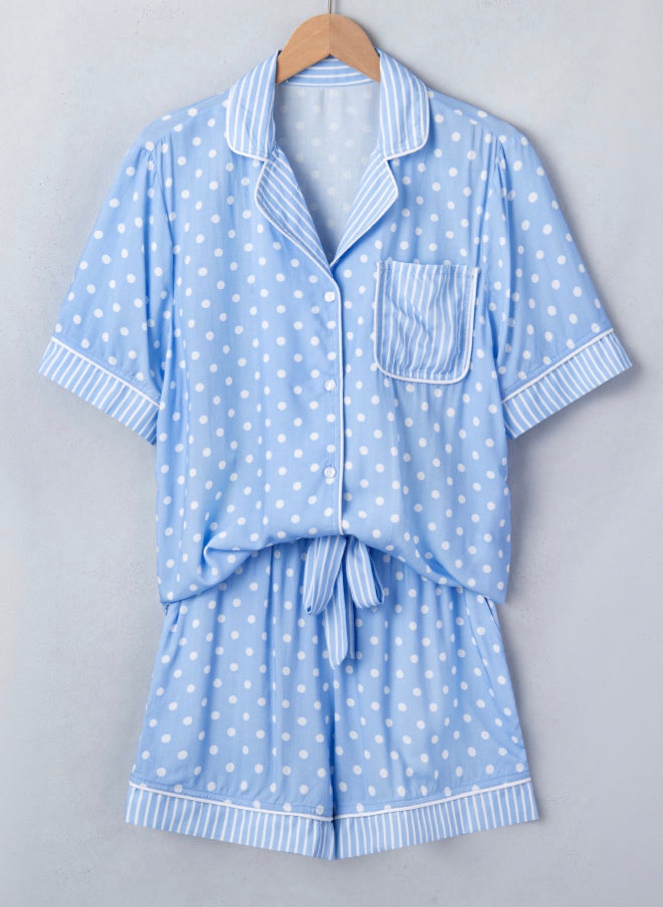 Sky Blue Dotted Print Soft Short Pajama