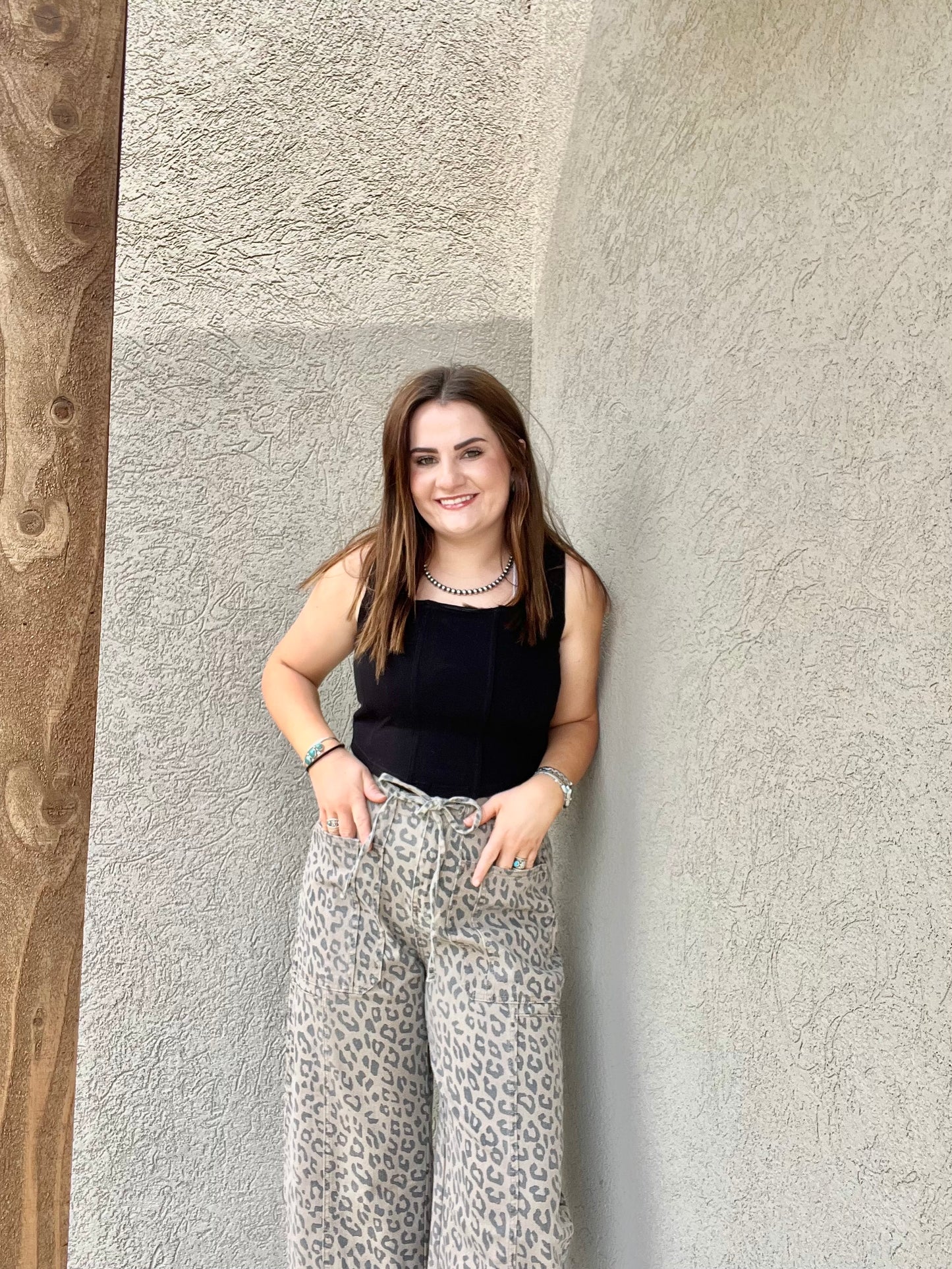 Leopard Print Barrel Jeans
