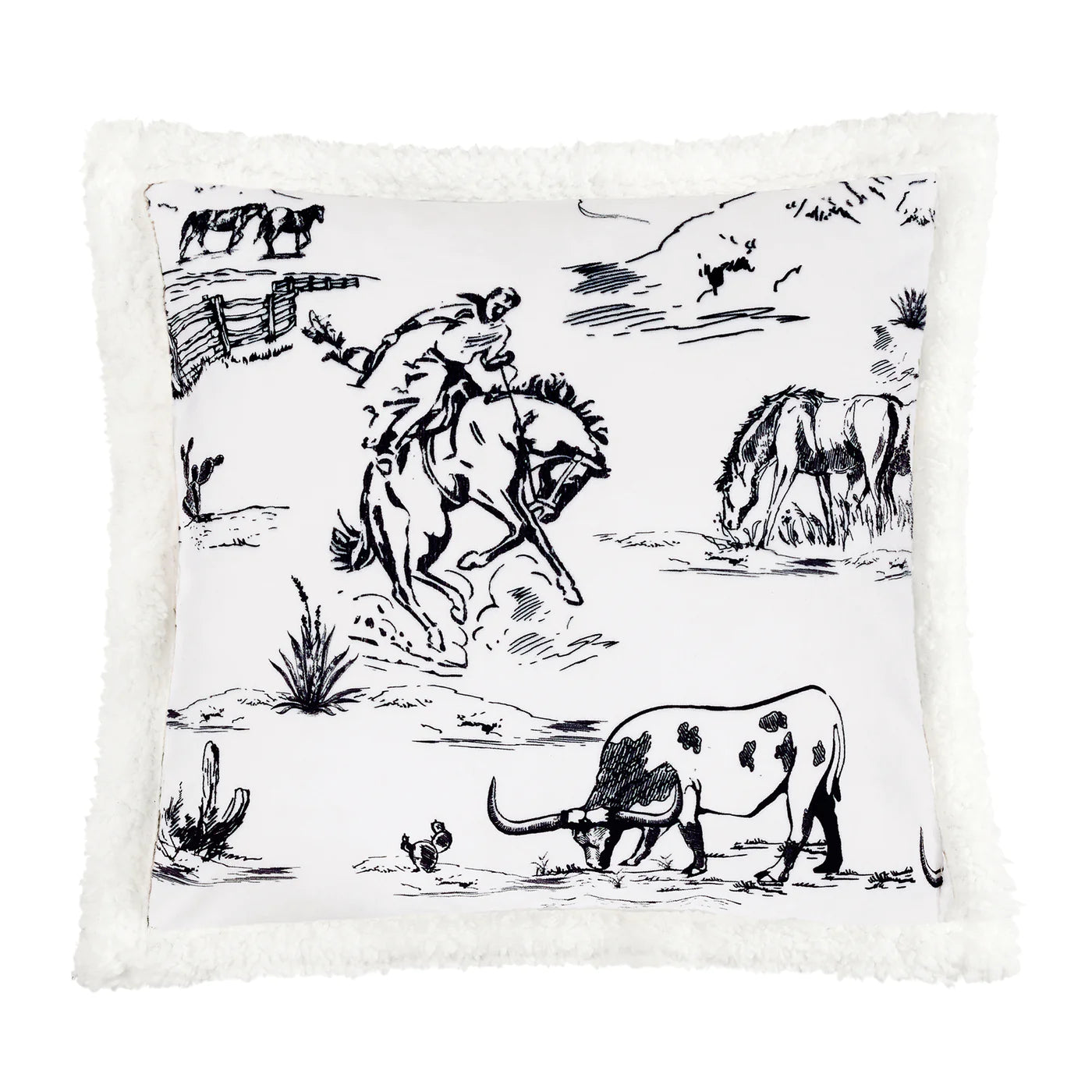Indigo Hill by HiEnd RANCH LIFE WESTERN TOILE CAMPFIRE SHERPA PILLOW 18x18