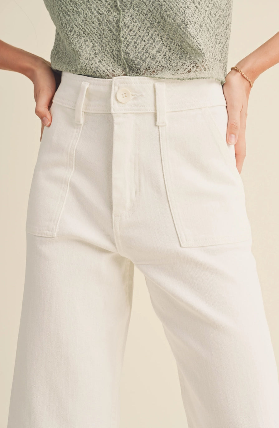 Dye Wash Cotton Stretch Wide Leg Pants