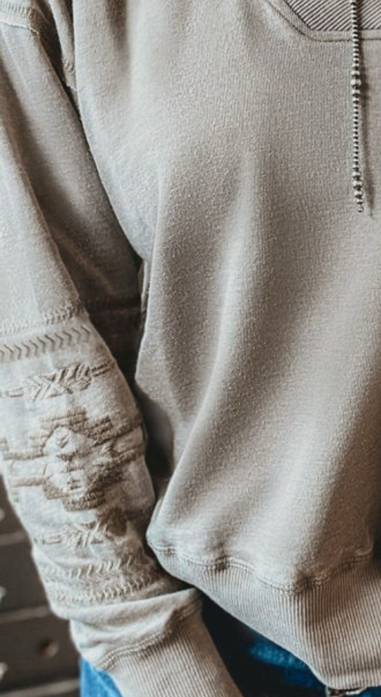 Embroidered Aztec Cutout Crewneck