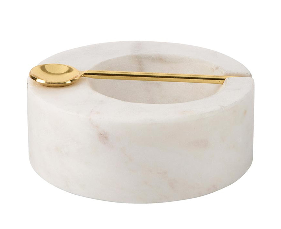 White Marble Pinch Pot with Spoon