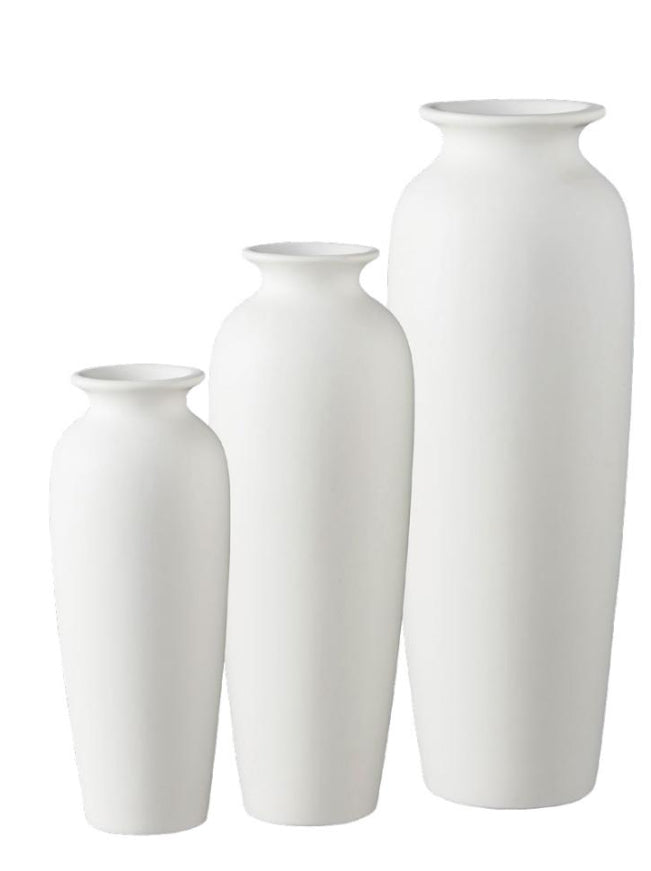 3 pc Matte White Ceramic Vase Set