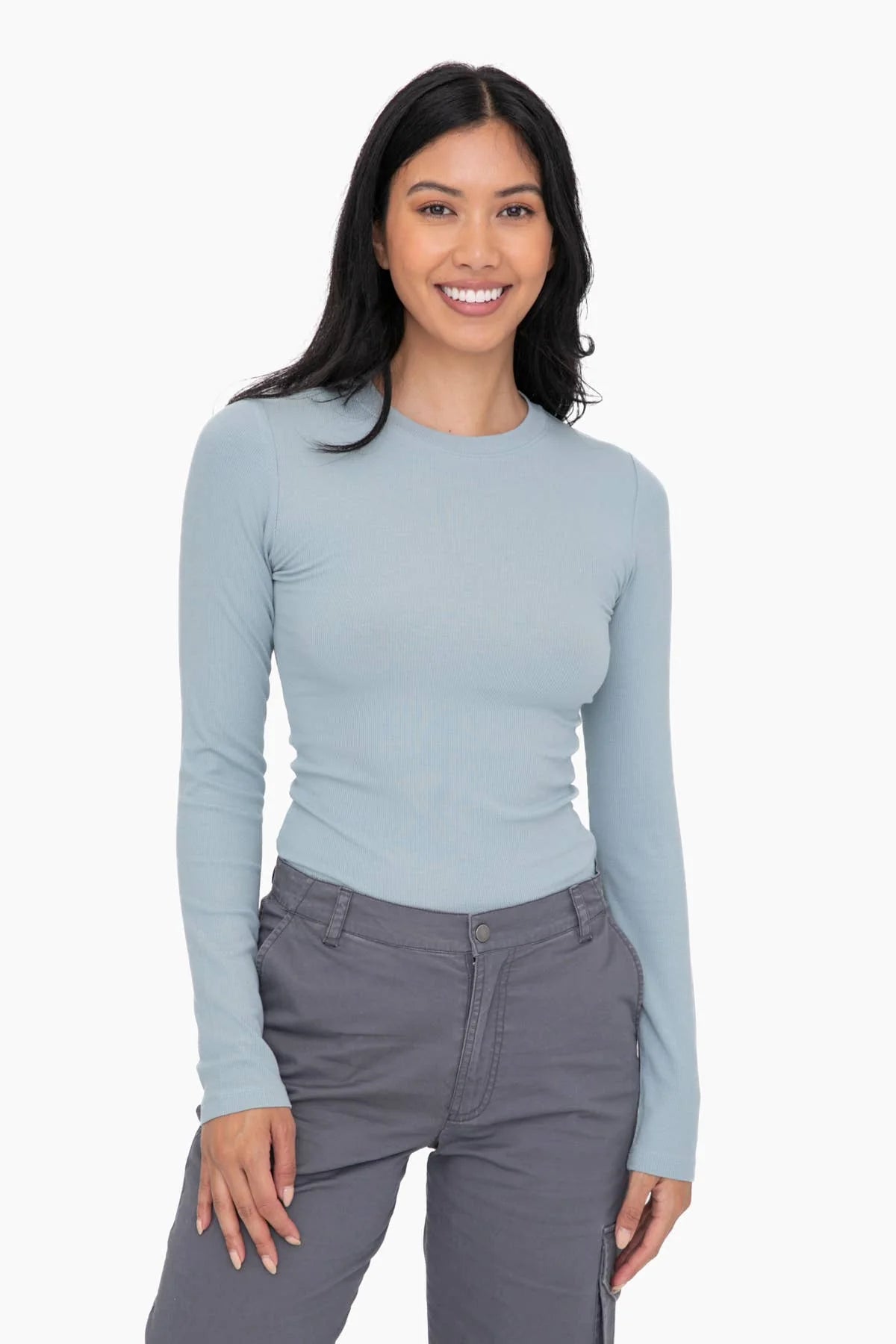 ESSENTIAL LONG-SLEEVED MICRO-RIBBED ATHLEISURE TOP
