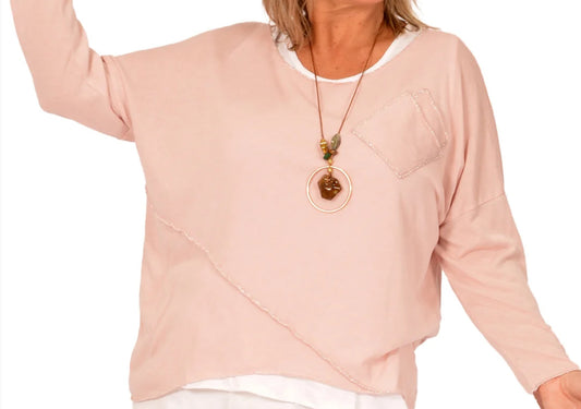 Made In Italy Double Layer Sweater POCKET FRONT TOP W/LUREX o/s