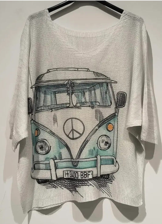 Loowie Povaw White Van Knit Printed Sweater