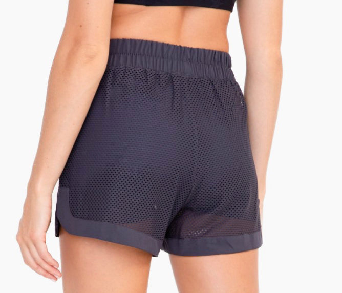 Perforated Mesh Lined Active Shorts Charcoal