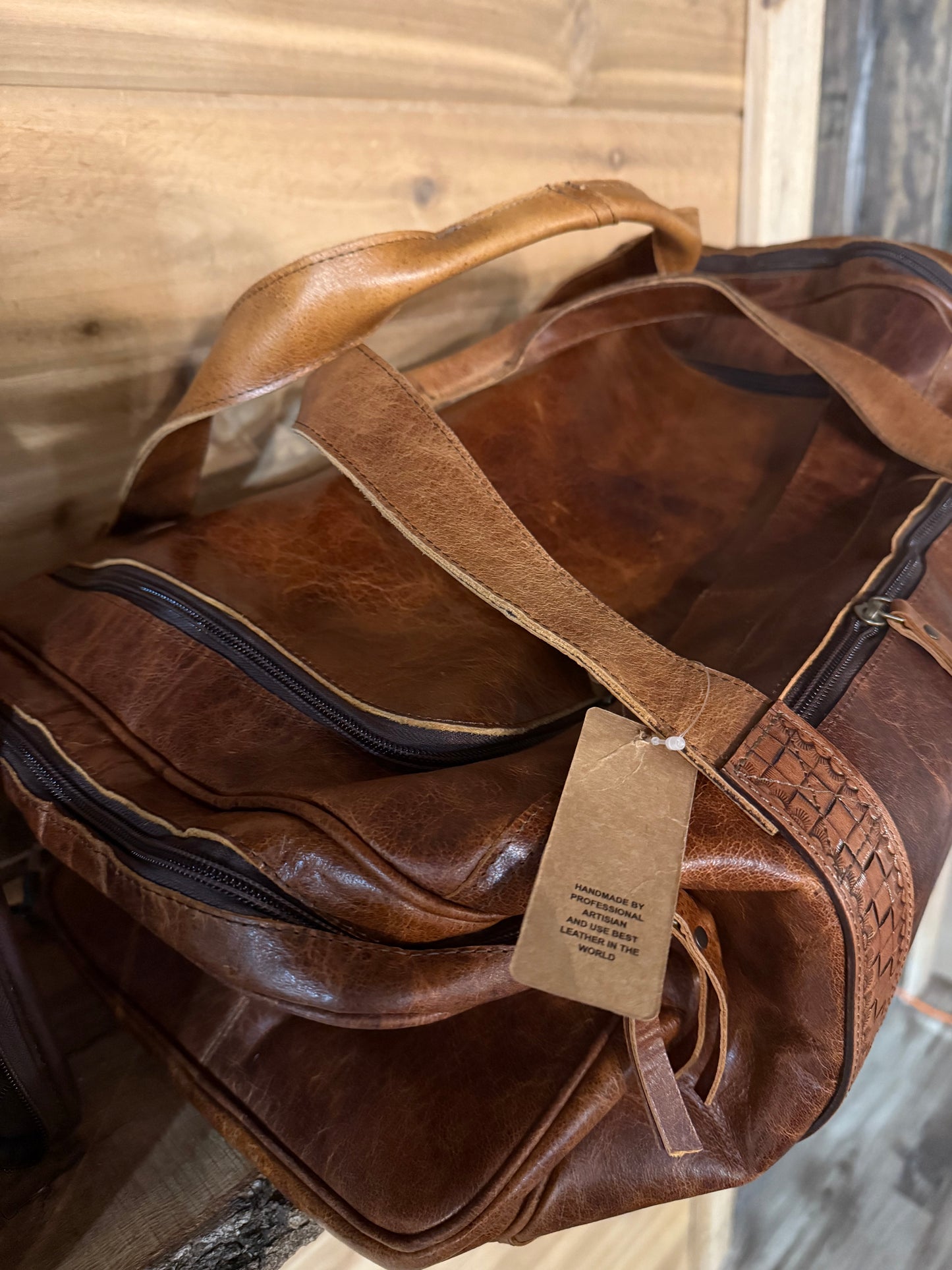 100% Full Leather Duffel Bag with Pockets