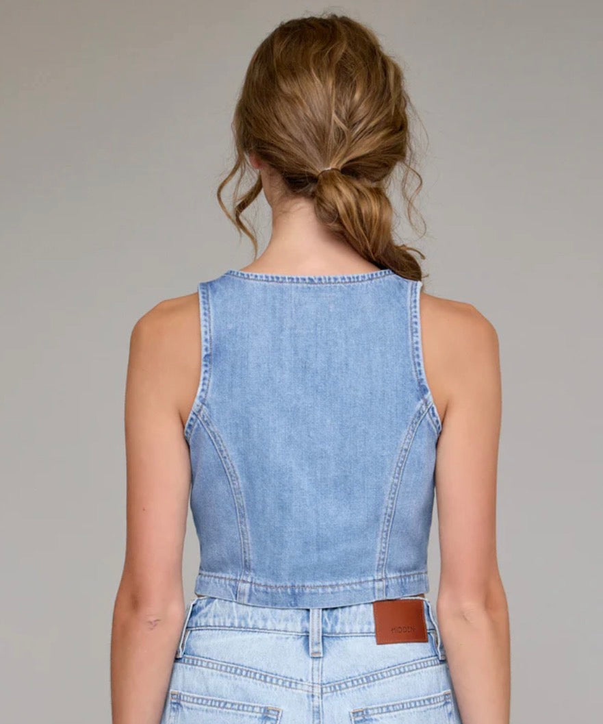 Hidden Jeans - Light Wash Super Soft Cropped Fitted Vest