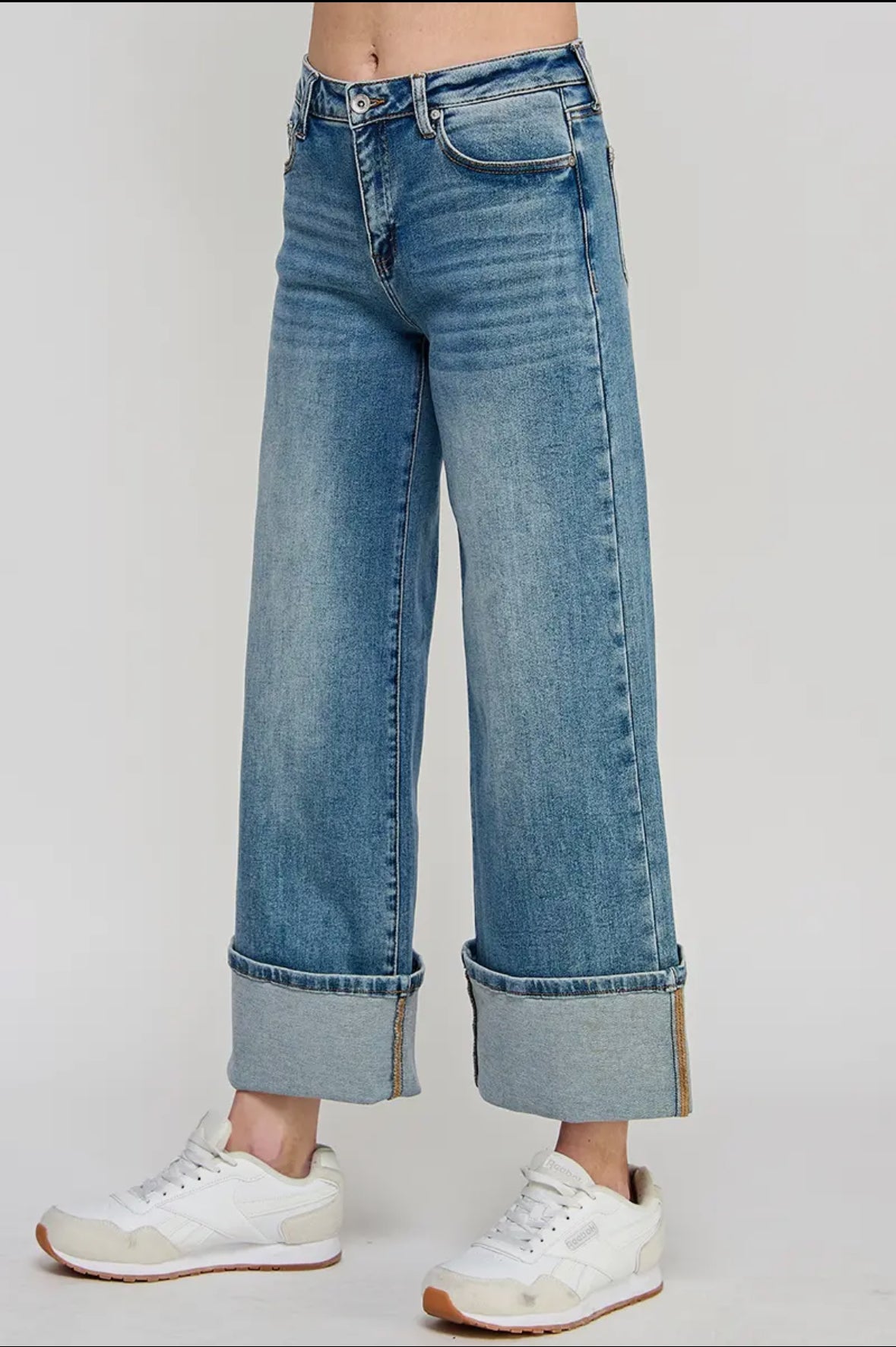 Rise Cuffed Jeans with Stretch