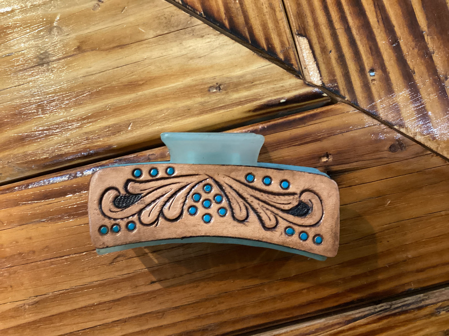Tooled leather hair clip