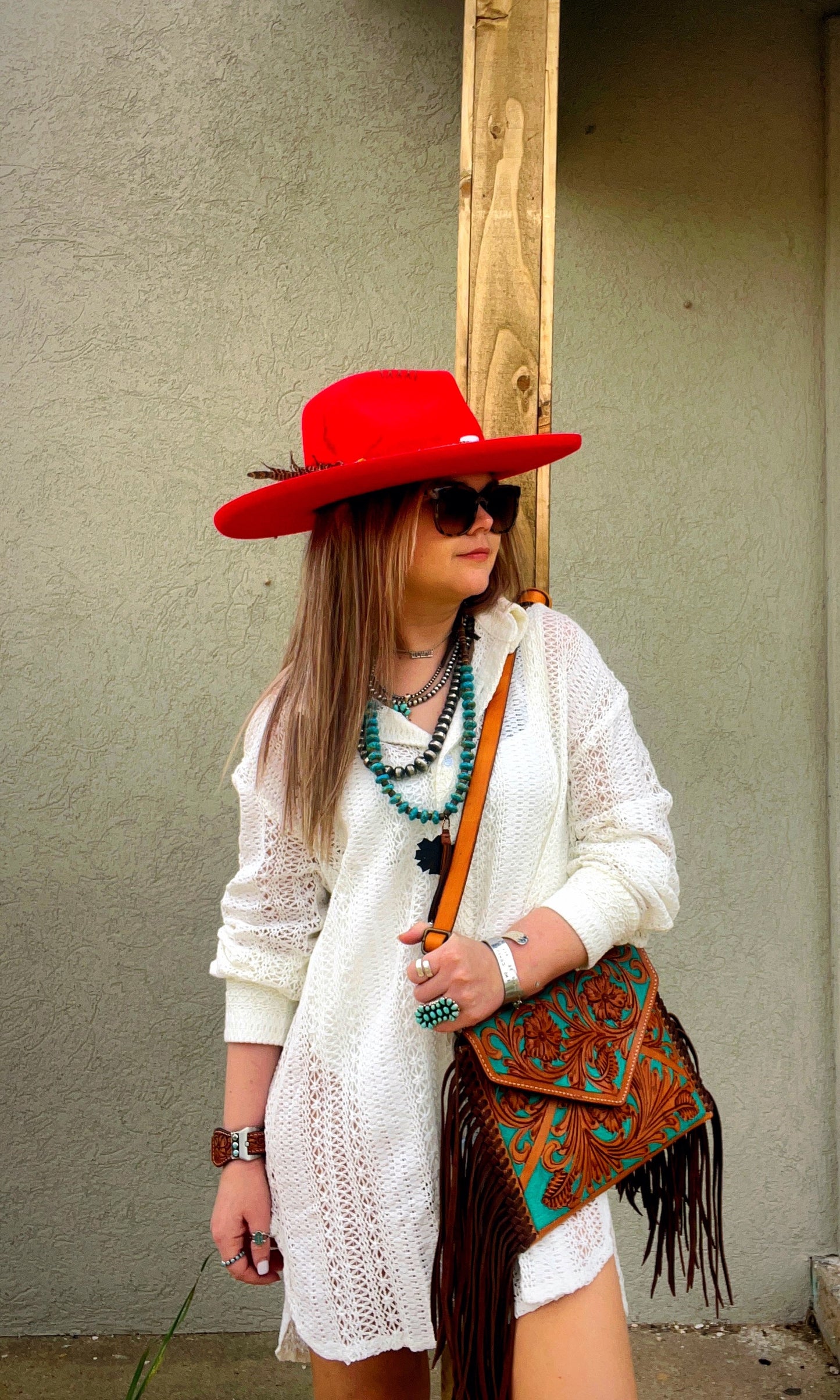 Beige Lace Crochet Collared Tunic Oversized Shirt