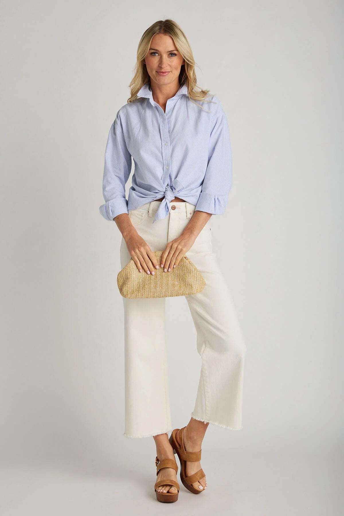 Beach Lunch Lounge Striped Button Down Shirt Sydney Blue Opal