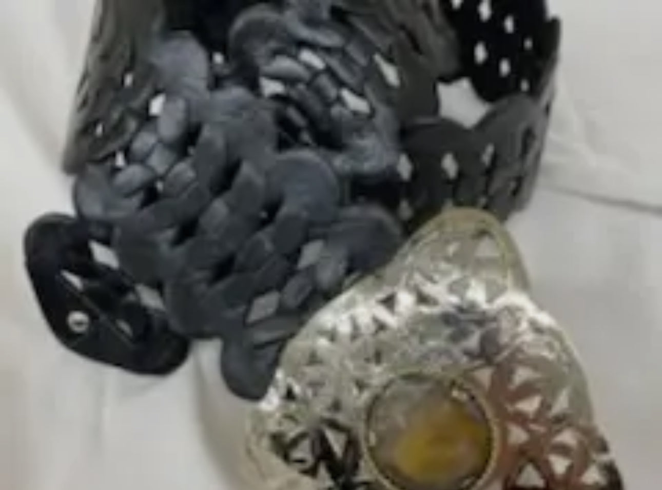 Black Leather Belt with inset Bone