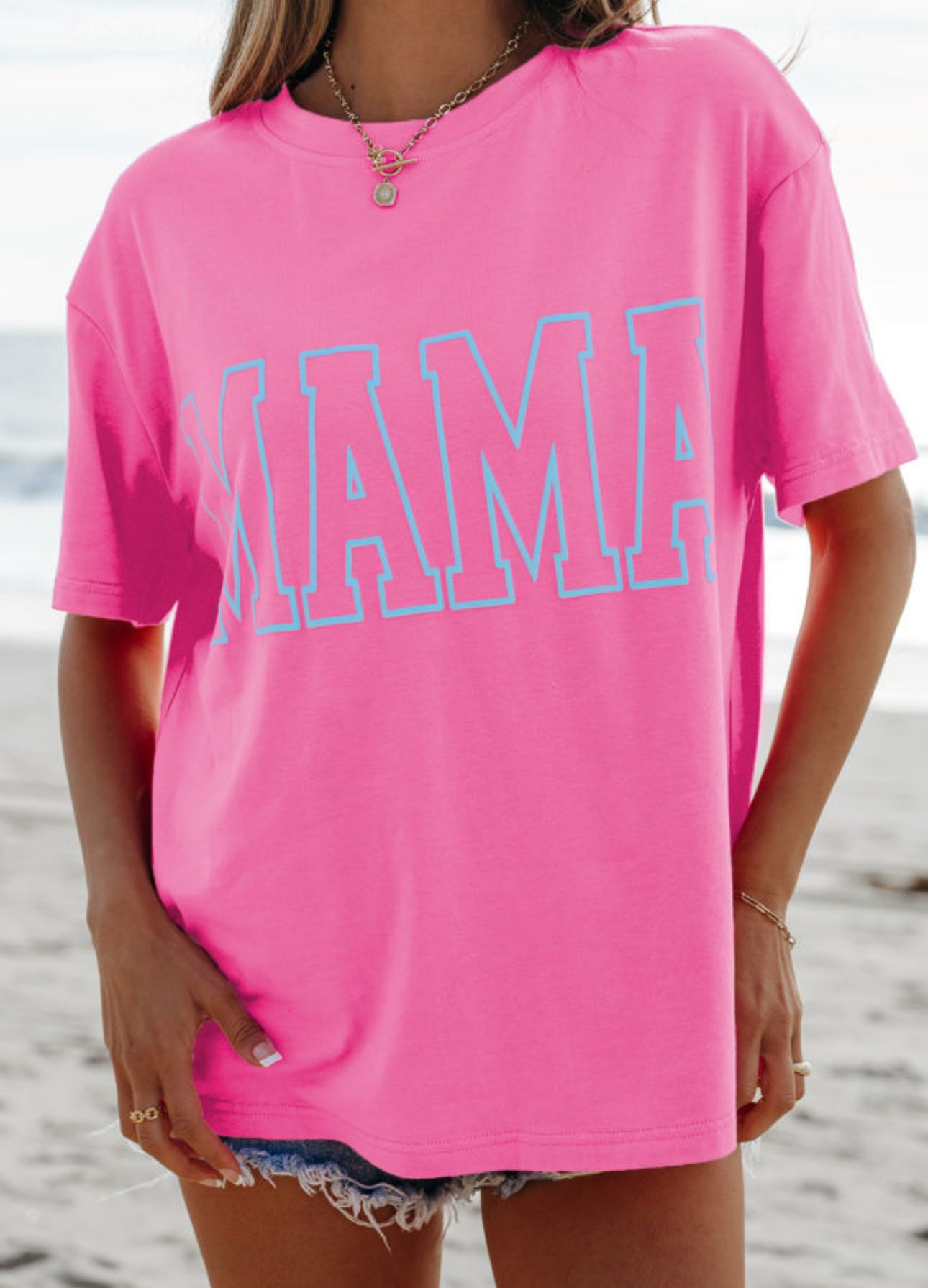 MAMA Letter Graphic Neon T Shirt