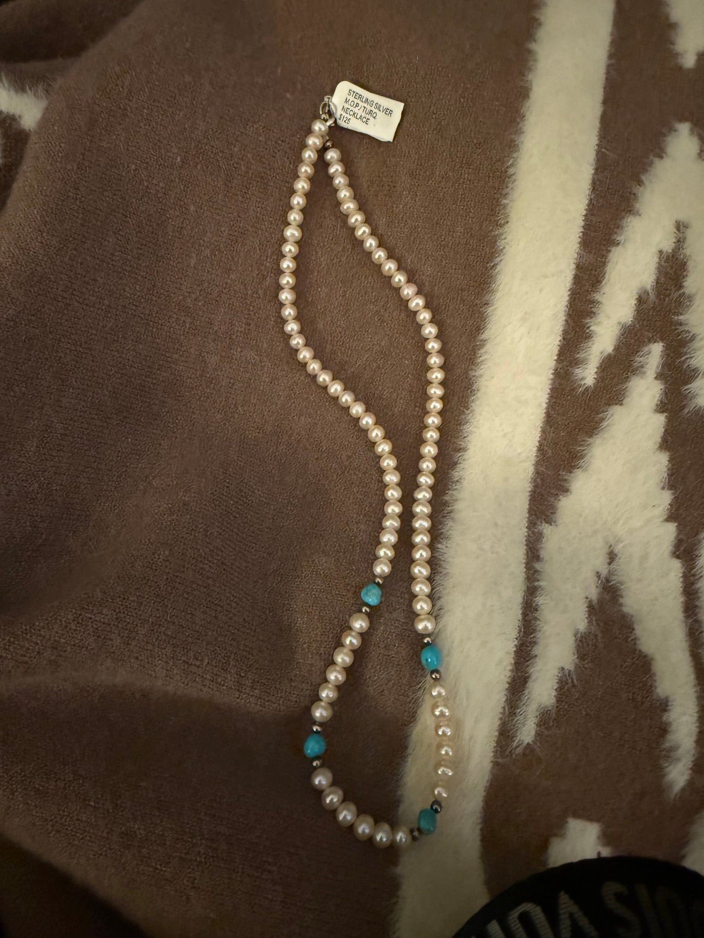 Sterling Silver Navajo Mother of Pearl Turquoise Necklace