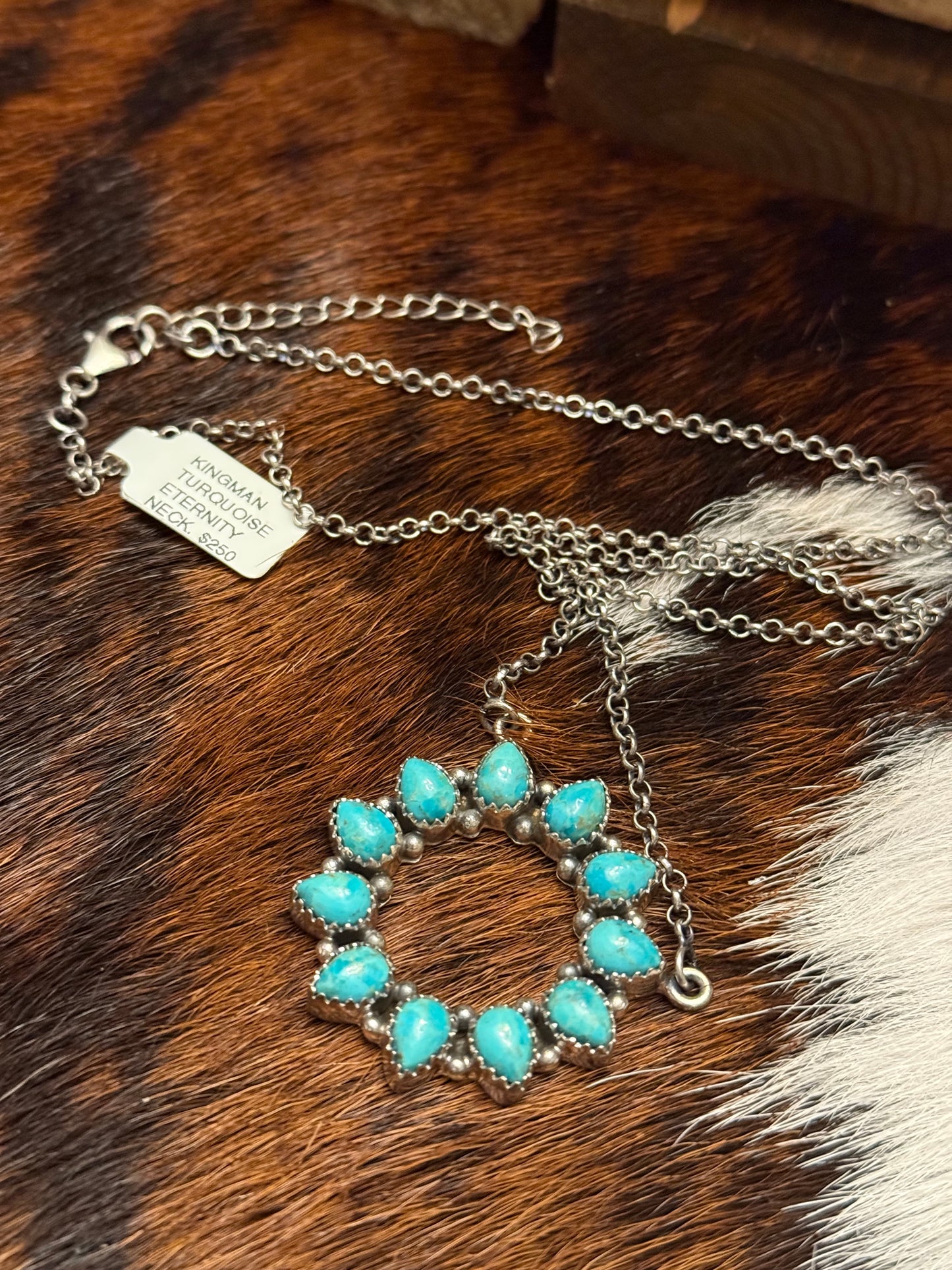 Sterling Silver Handmade Kingman Turquoise Eternity Necklace