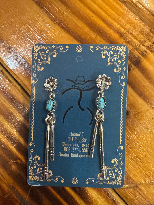 Faux Silver Turquoise Drop Dangle Earrings