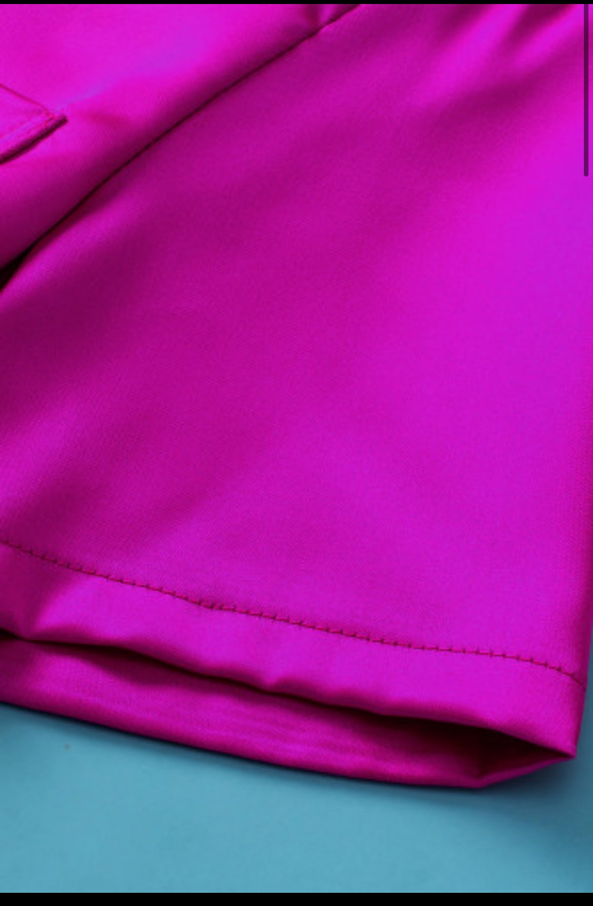 Bright Pink Satin V Neck Tee and Drawstring Shorts Set