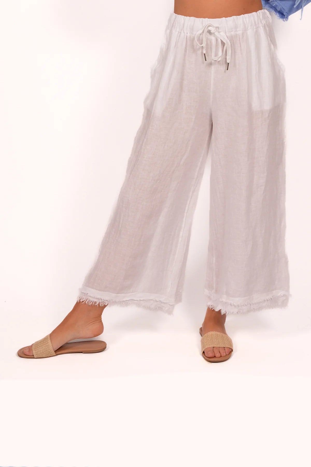 BE LINEN FRAYED EDGE PANTS Italy Collection O/S