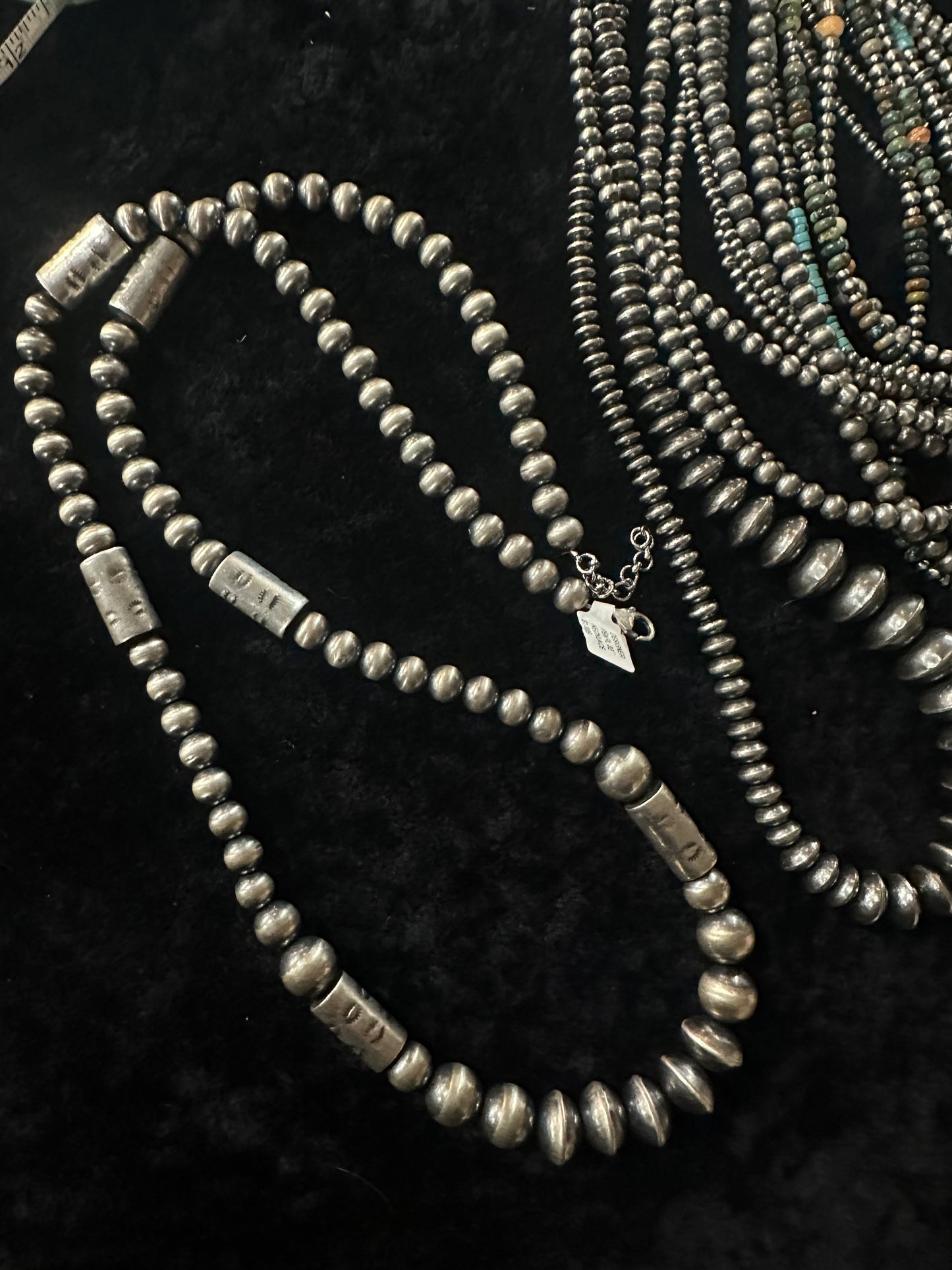 Sterling Silver Navajo Designer Pearl Necklace 32”