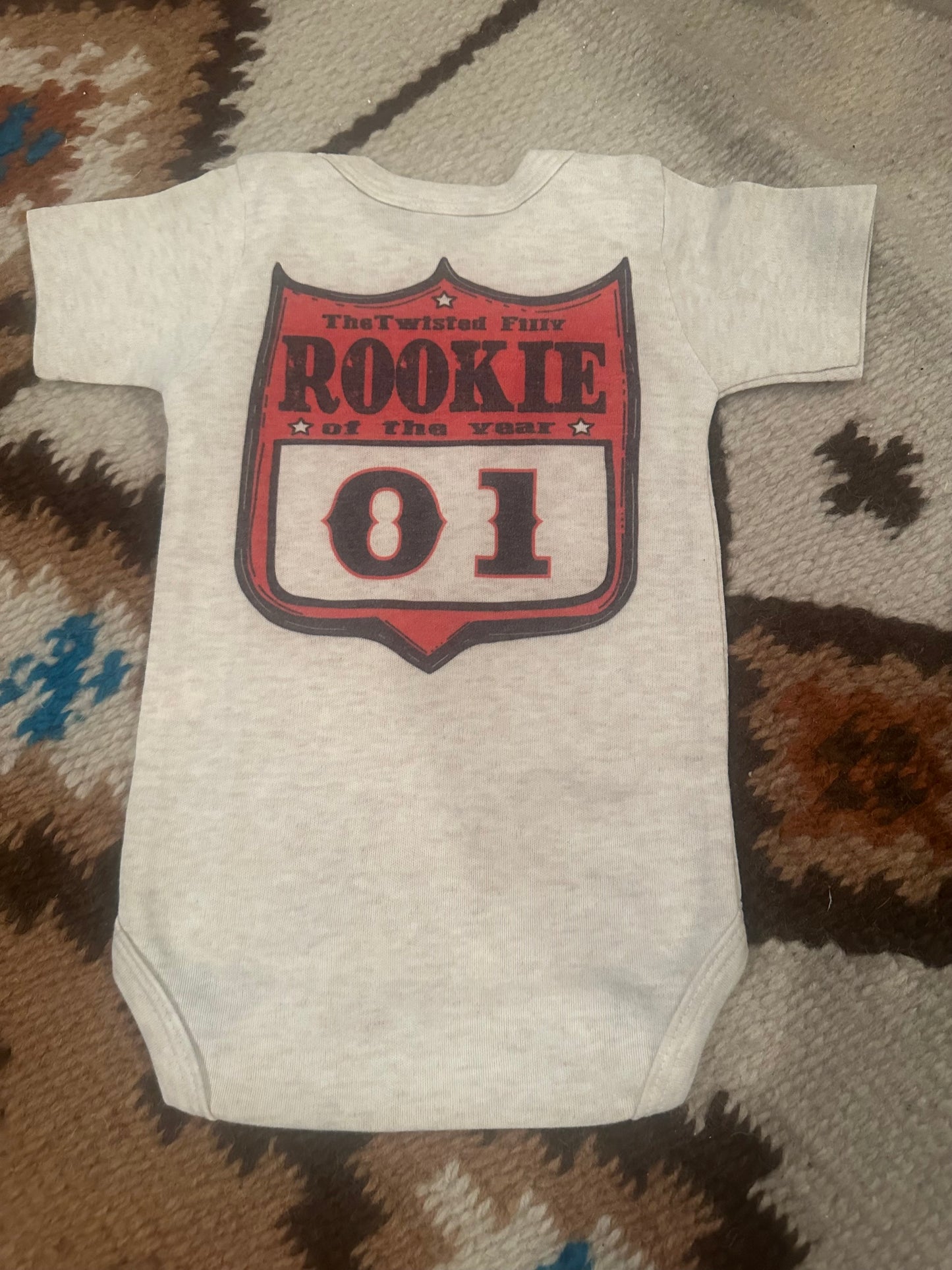 Rookie Of The Year Rodeo Back Number - S/S Infant One Piece Onesie 0-3 months - Oatmeal
