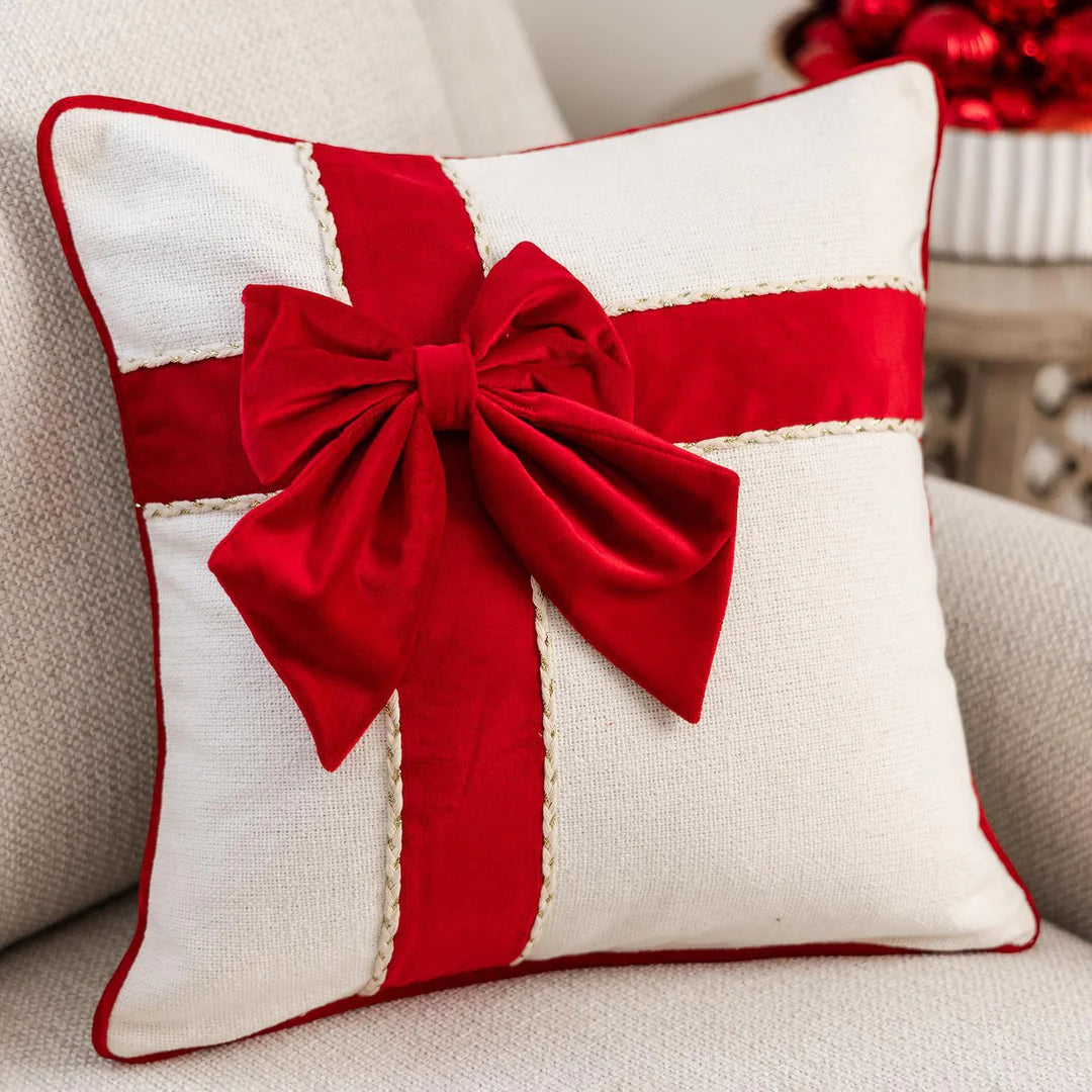 Mary Square Pillow Bow with Gold Accents