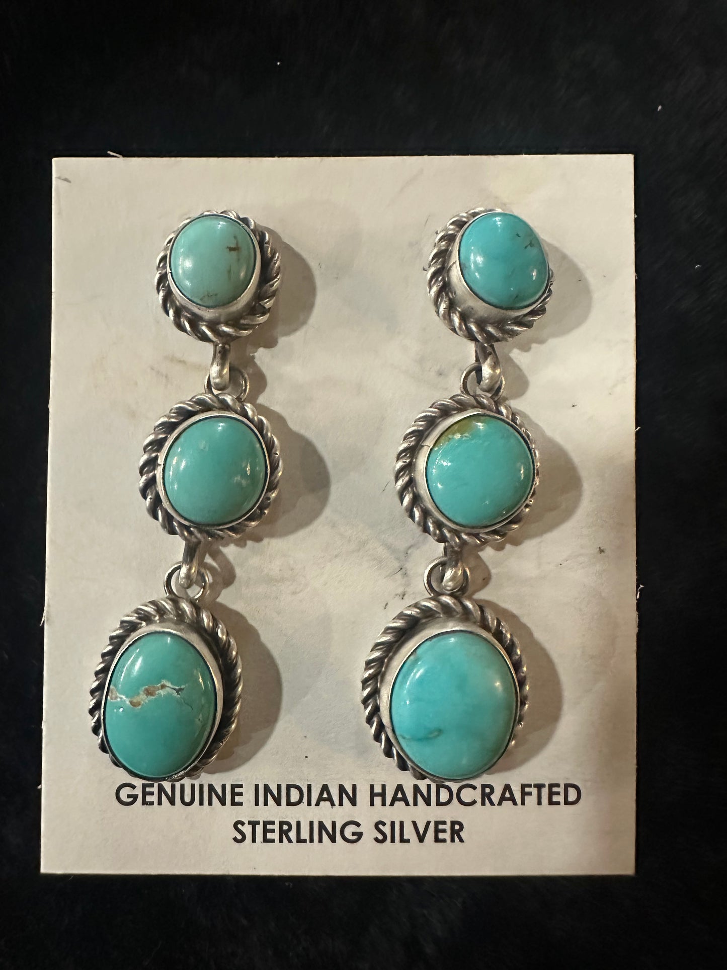 Navajo Handmade SS Kingman Turquoise Earrings Marked