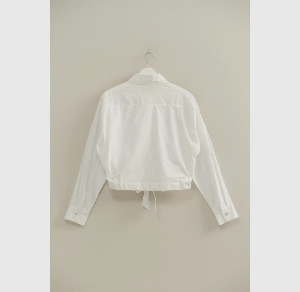 White Tie-Front Button Down Collared Blouse