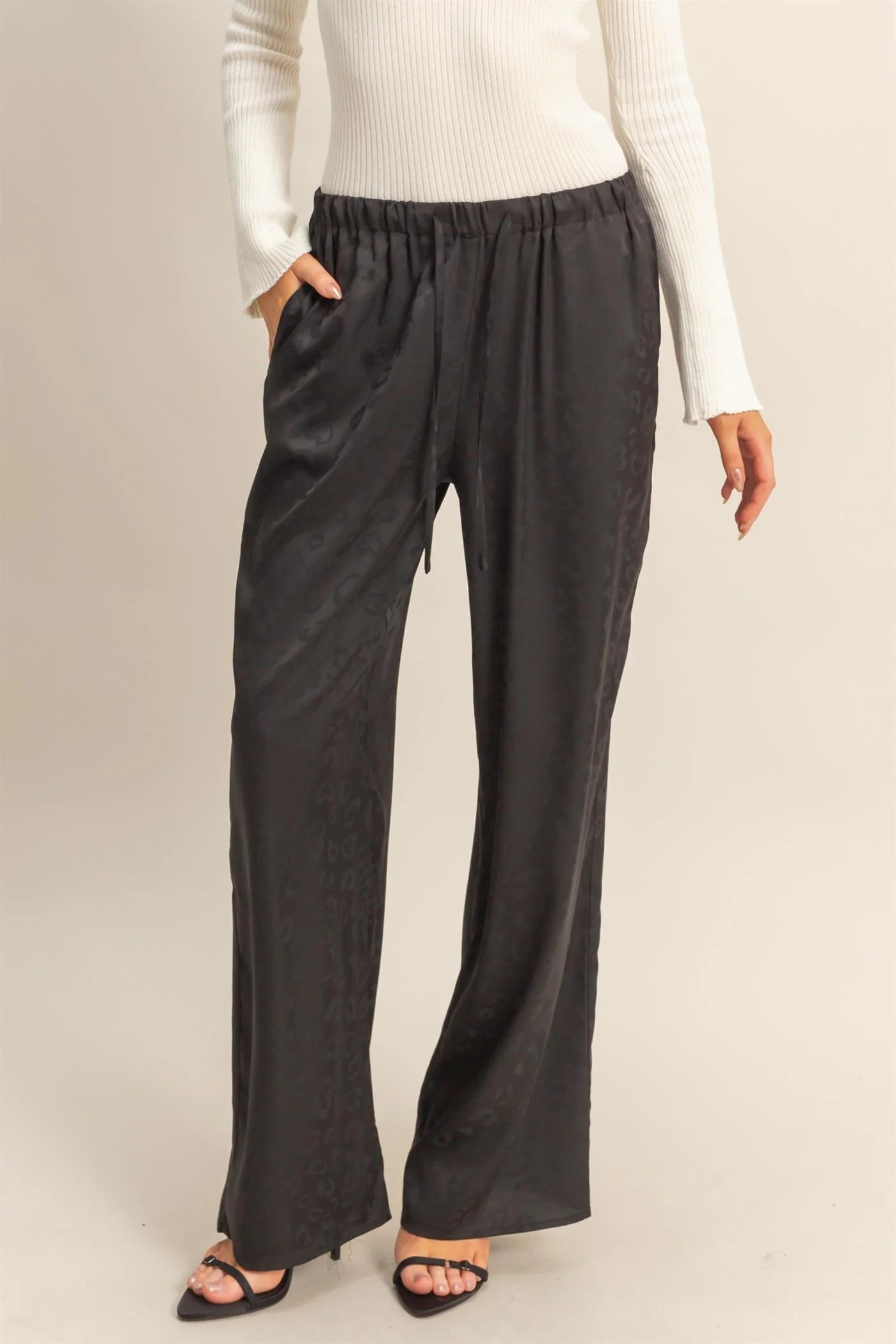 Leopard Print Wide-Leg Drawstring Pants