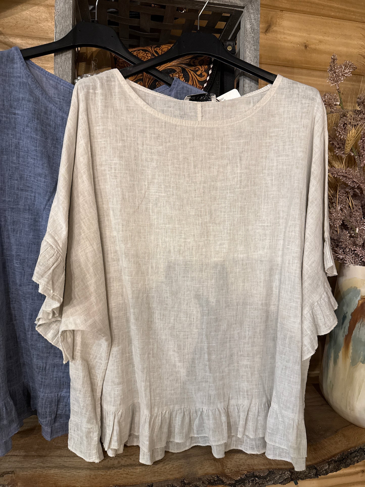 Catherine Lillywhite LINEN RUFFLE BOTTOM TOP Italy Collection O/S fits most