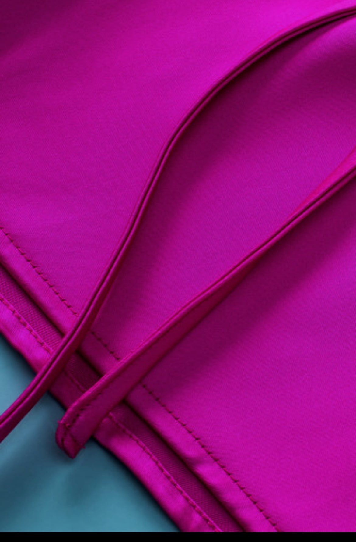 Bright Pink Satin V Neck Tee and Drawstring Shorts Set