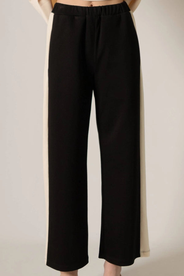 P. CILL BUTTER MODAL SIDE STRIPE WIDE LEG PANTS BLACK