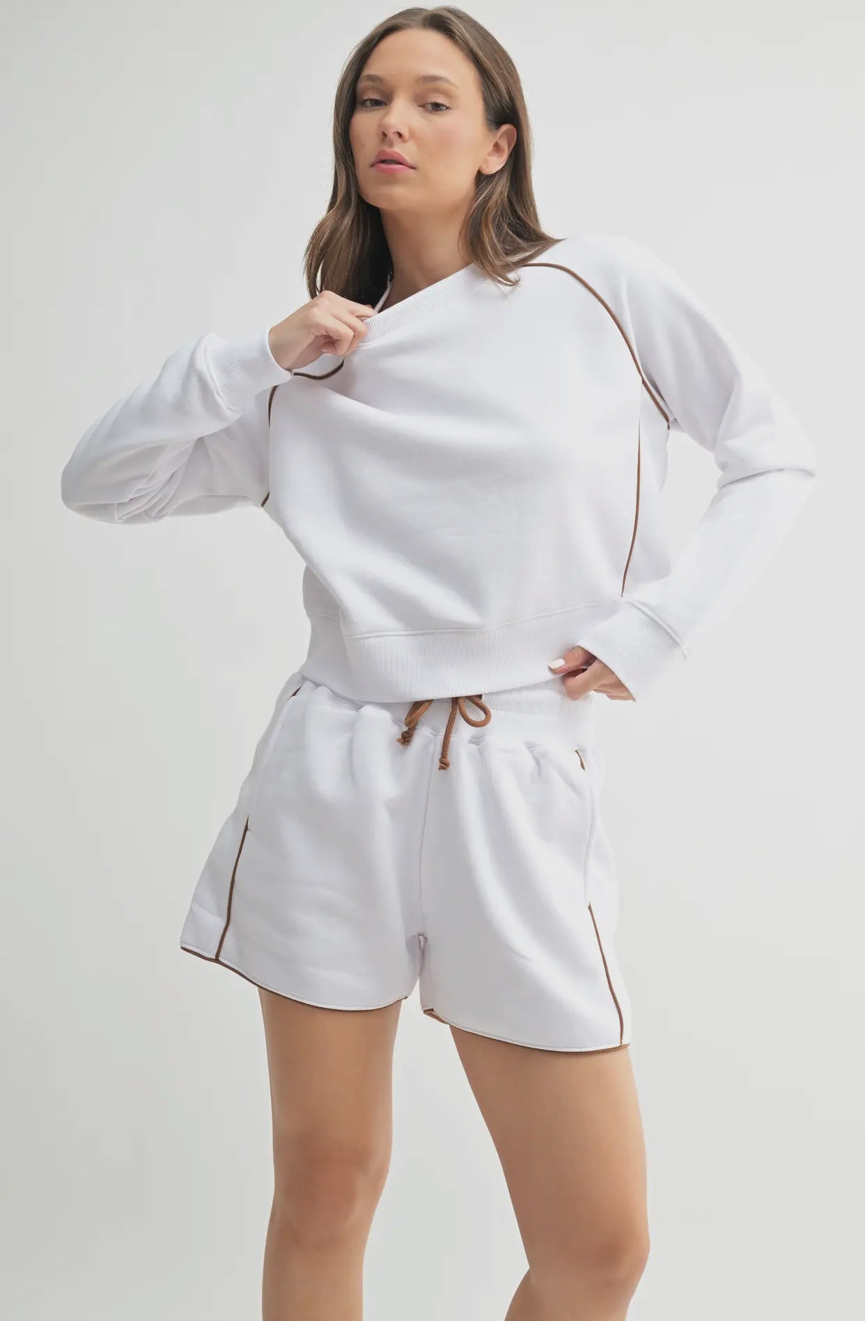 Pipedfleece Cotton Blend
Crewneck Sweatershirt