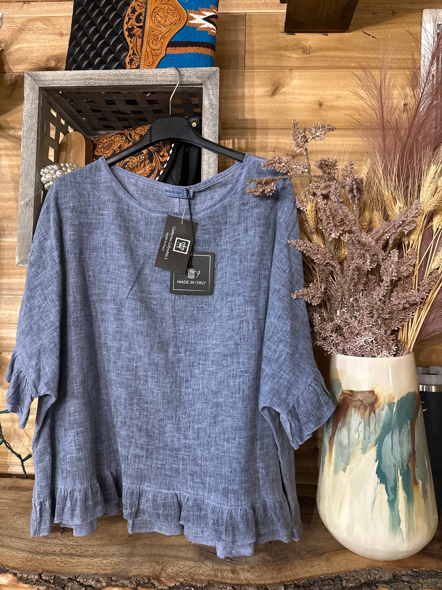 Catherine Lillywhite LINEN RUFFLE BOTTOM TOP Italy Collection O/S fits most