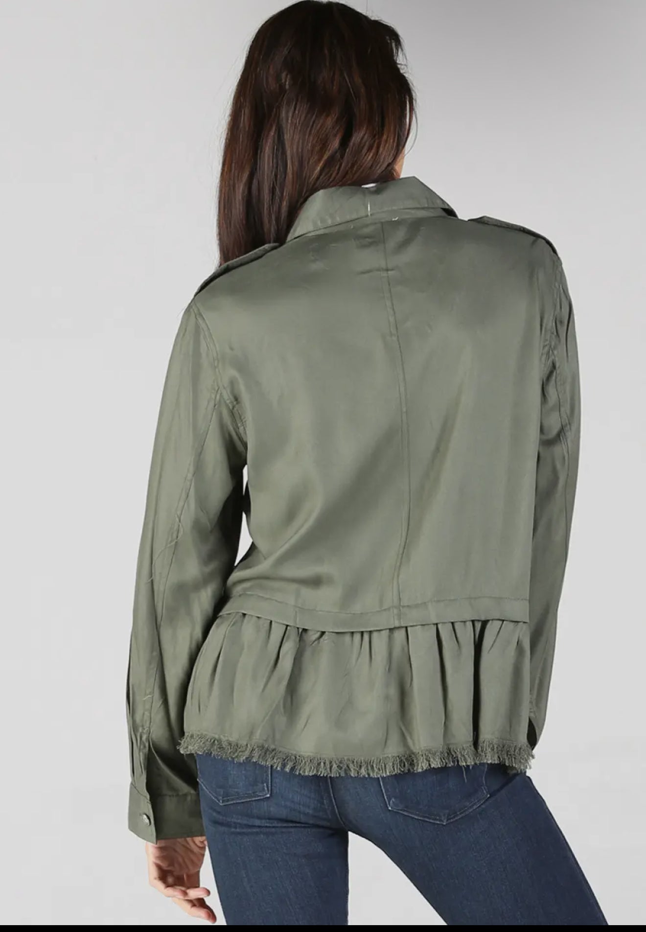 Nostalgia Women's Washed Light Button Up Jacket Ruffle