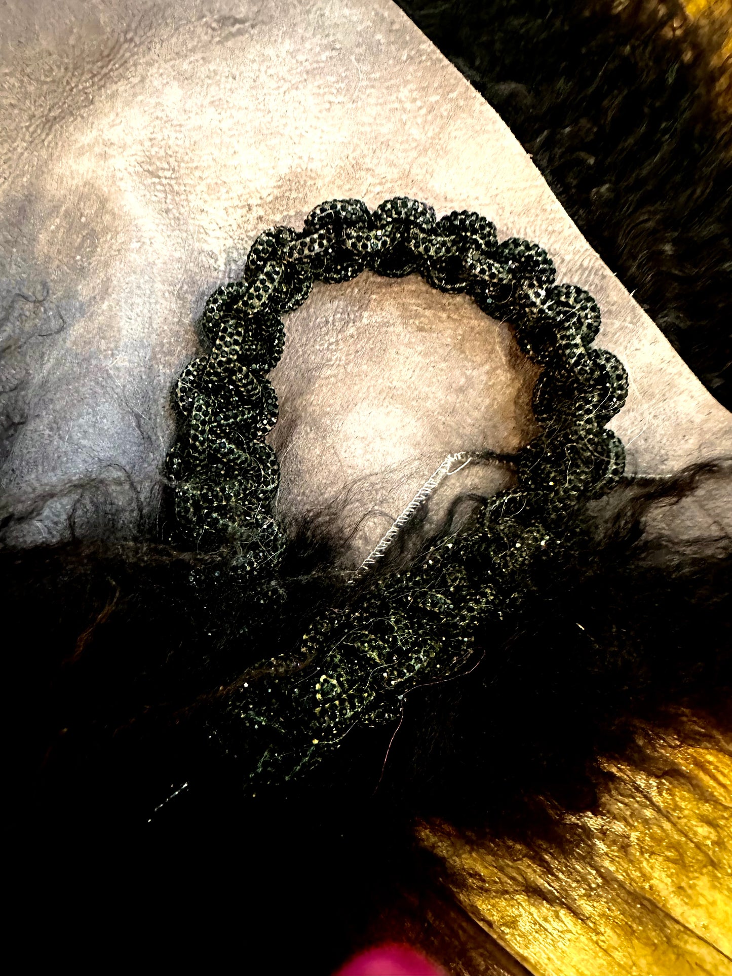 Mongolian Hair Messenger Purse Art by Amy with Rhinestone Rope Strap