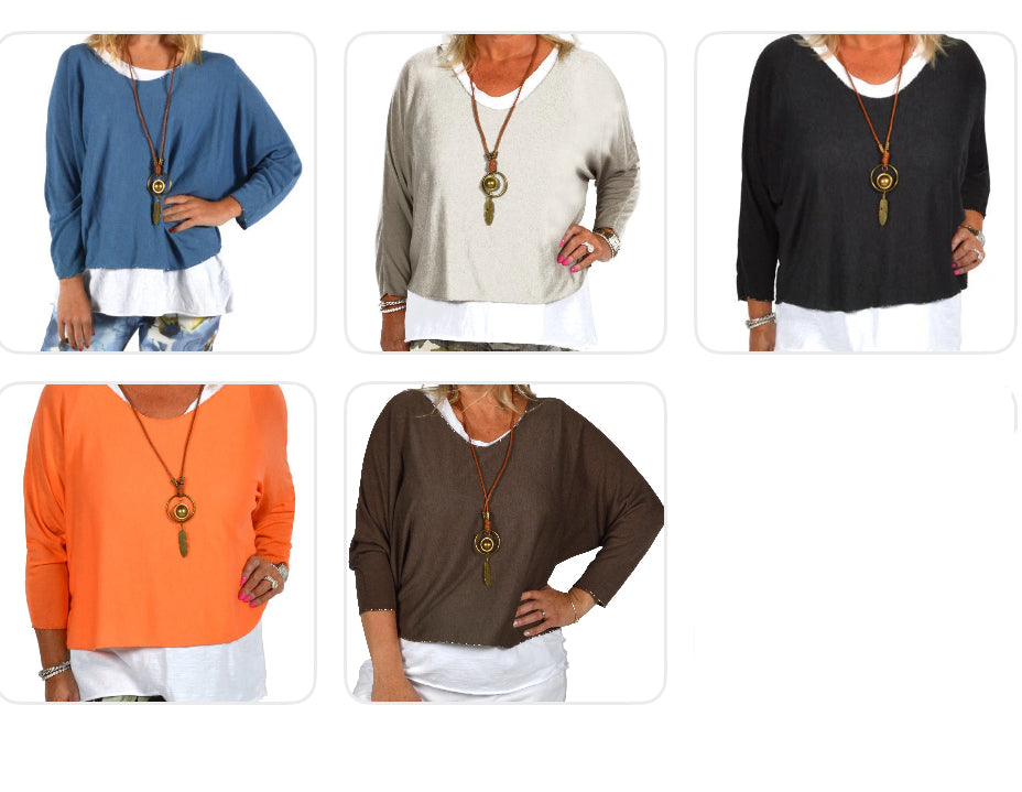 2PC TUNIC W/NECKLACE Italy Collection O/S
