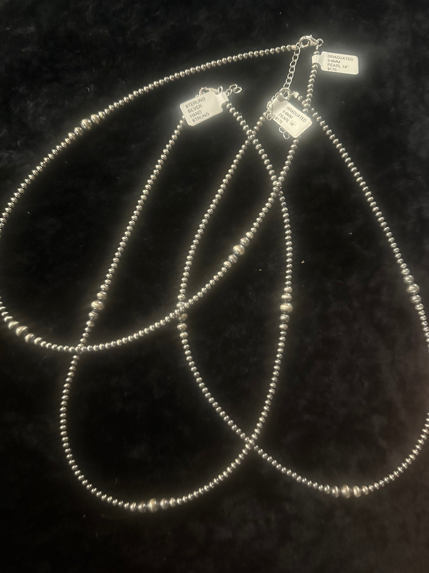 Sterling Silver Navajo Pearl Necklace 3-6mm 18”