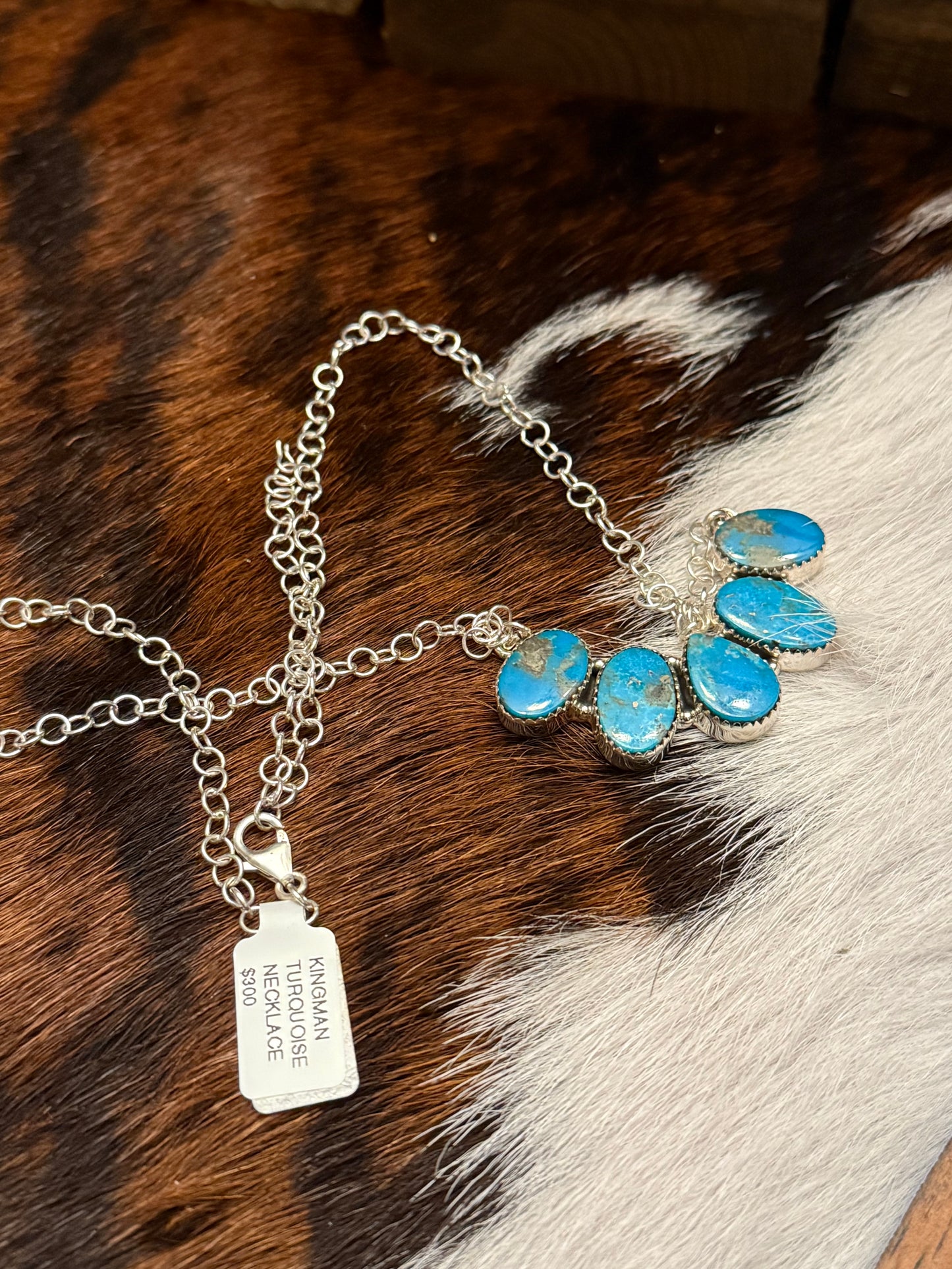 Sterling Silver Handmade Kingman Turquoise 5 Stone Bar Necklace