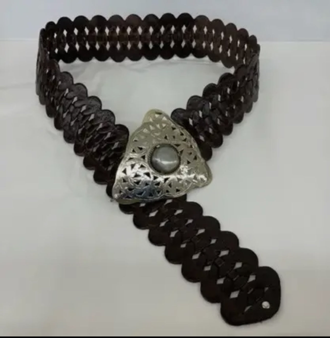 Black Leather Belt with inset Bone