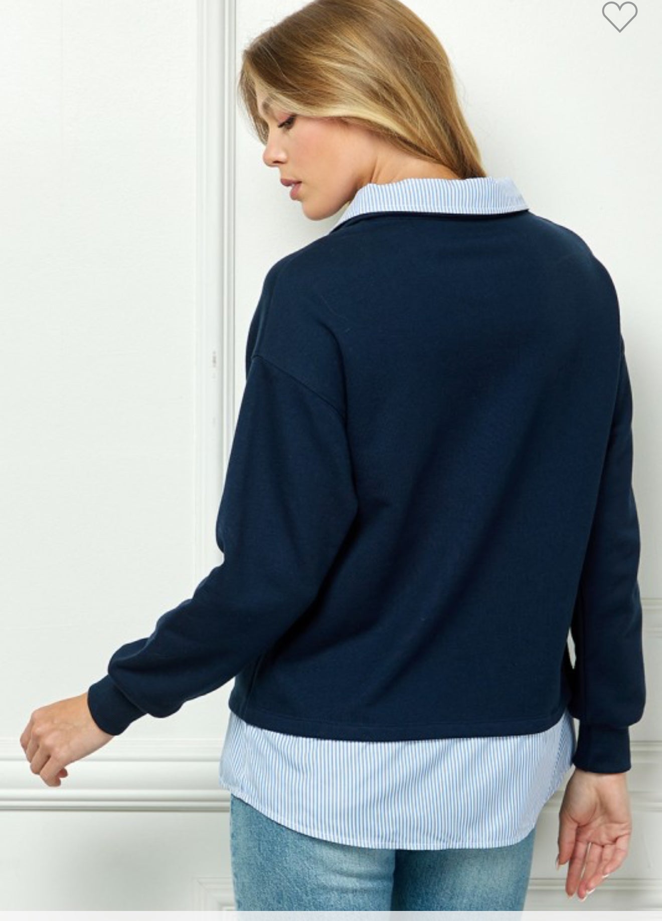 See And Be Seen Striped Shirt 2 fer Sweatshirt Collar Pullover