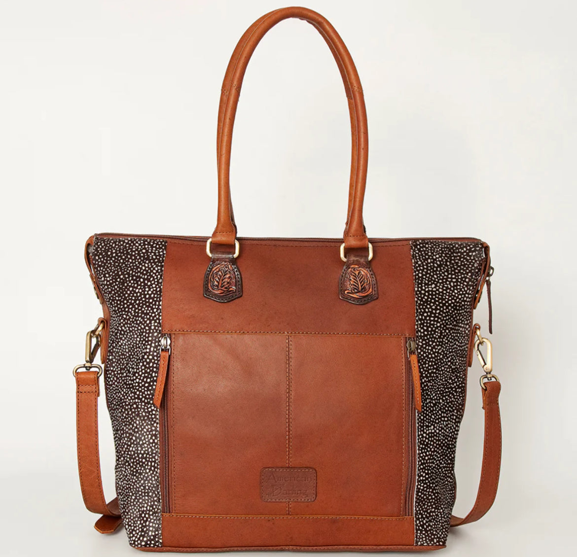 American Darling Tote Genuine Western Leather Women Bag Printed Hair-on Purse