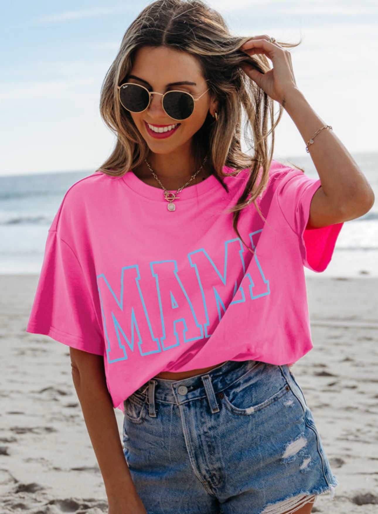 MAMA Letter Graphic Neon T Shirt
