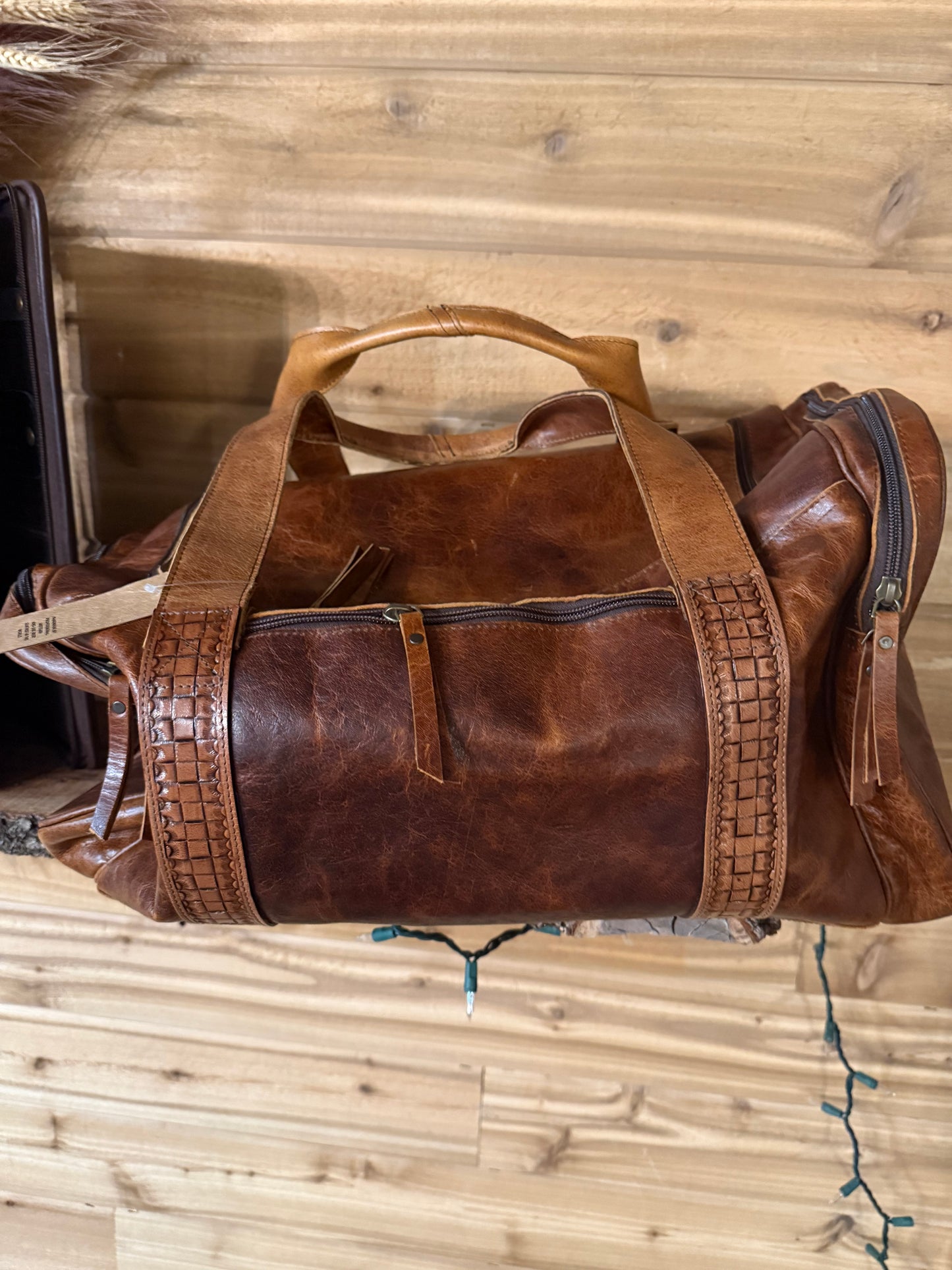 100% Full Leather Duffel Bag with Pockets