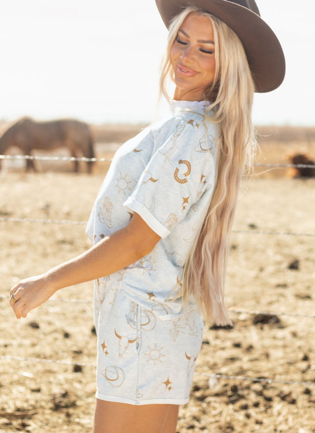 Gray Western Printed Shorts Set