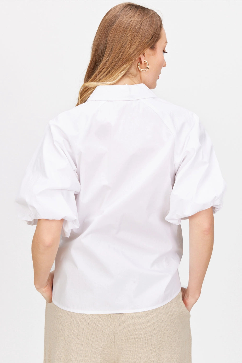 Poplin Puff Sleeve Button Up Shirt