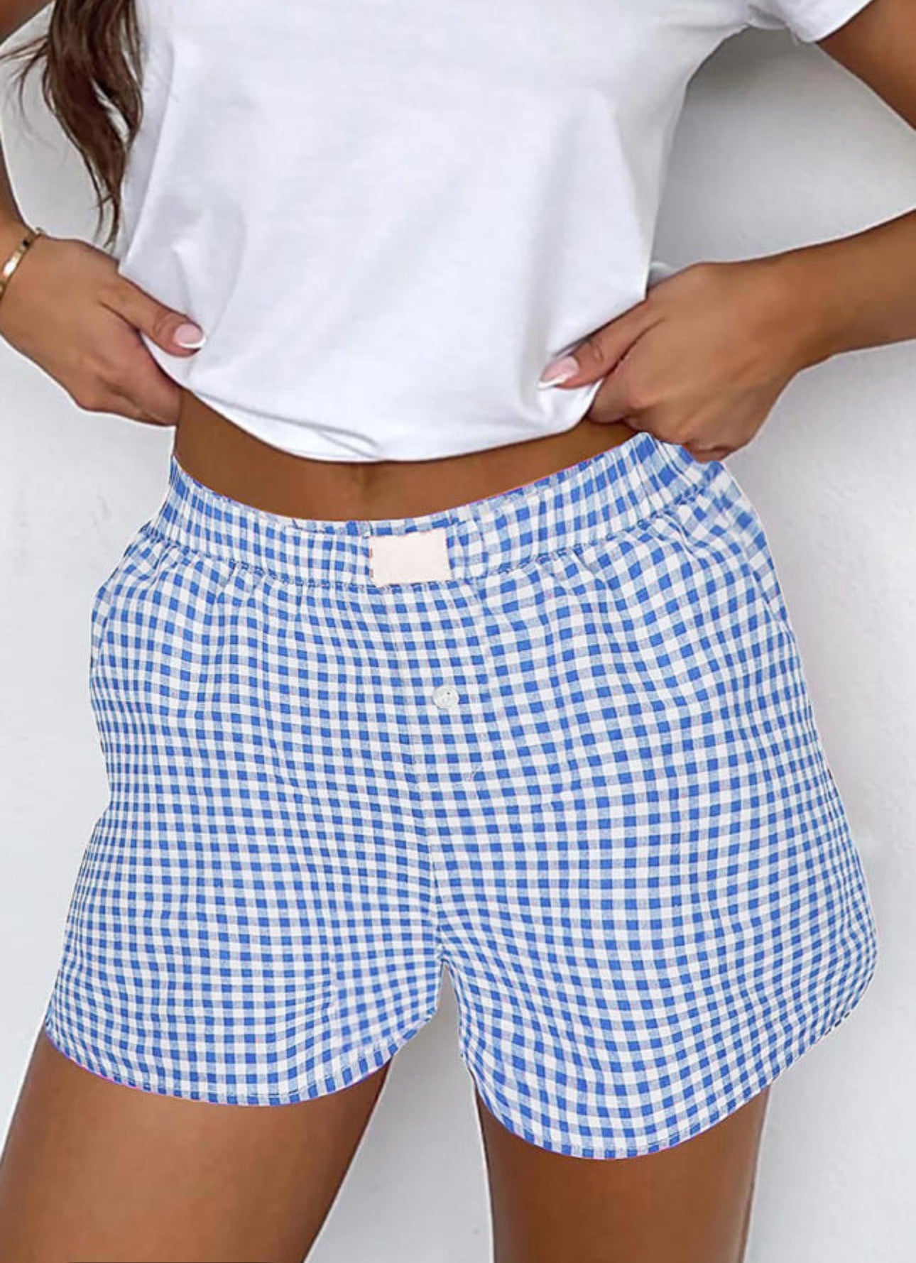 Blue Plaid Ginham Shorts