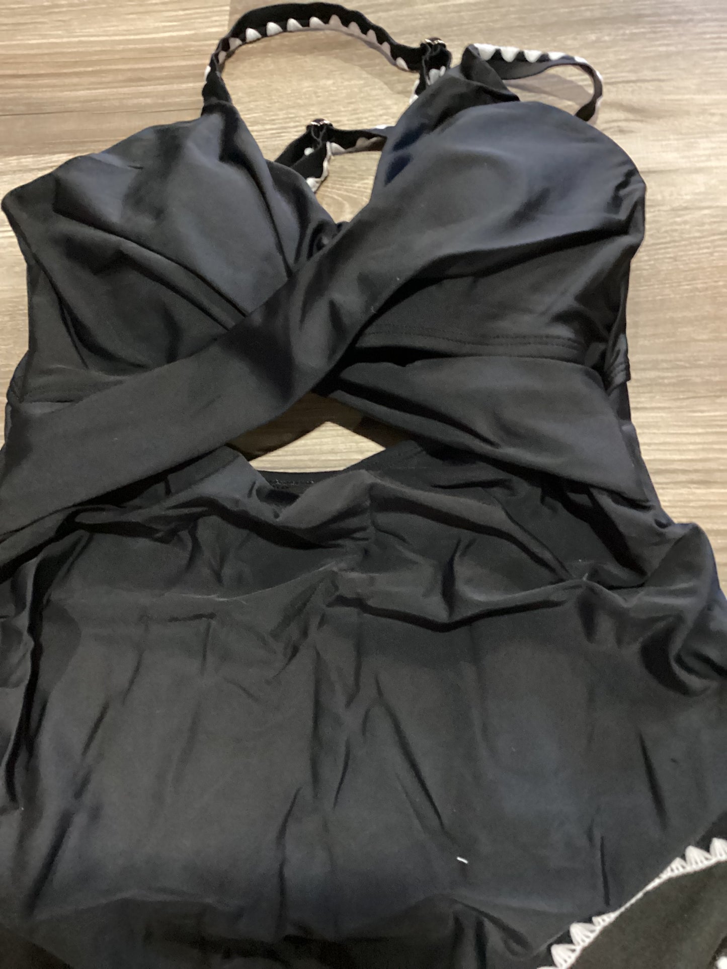 Black Ric Rac Trim Cutout One Piece Swimsuit